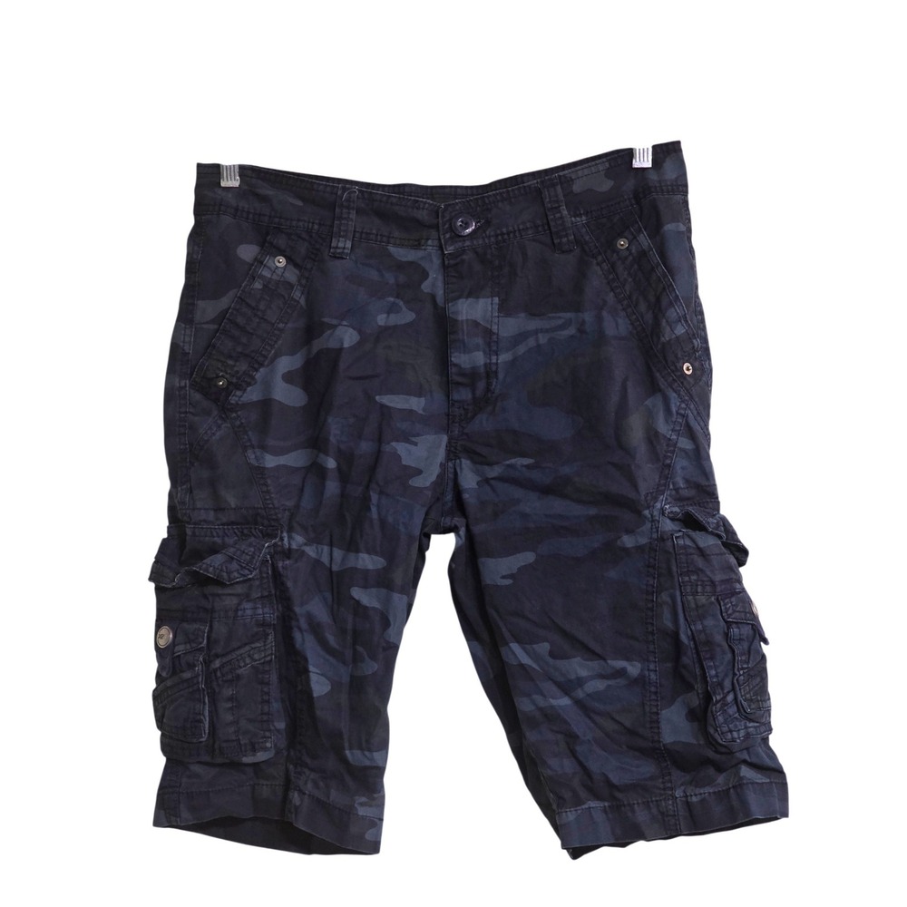 XRay Jeans Mens Navy Blue Camo Cargo Shorts Tactical Utility Multi Pocket Sz 32